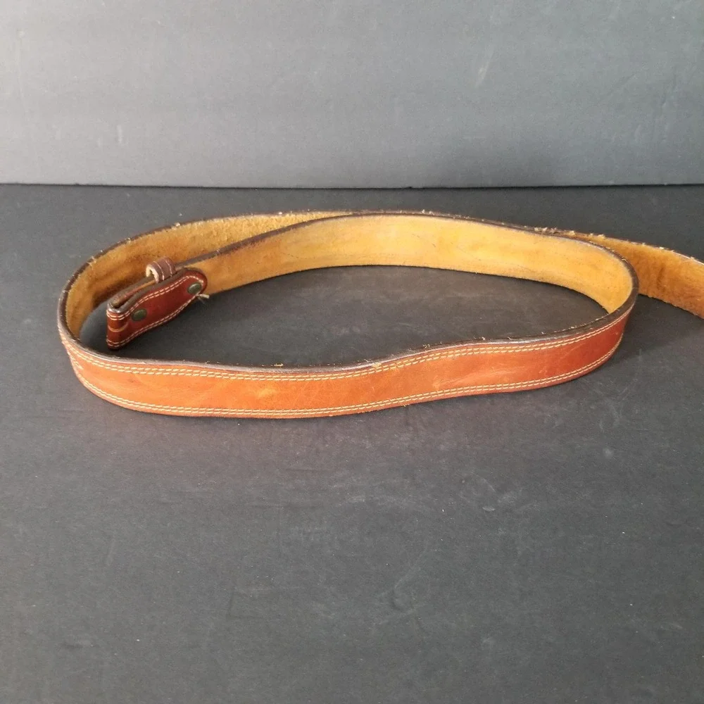 Vintage Brown Leather‎ Basketweave Inlay Western Belt Snap Closure 46.5 Inch